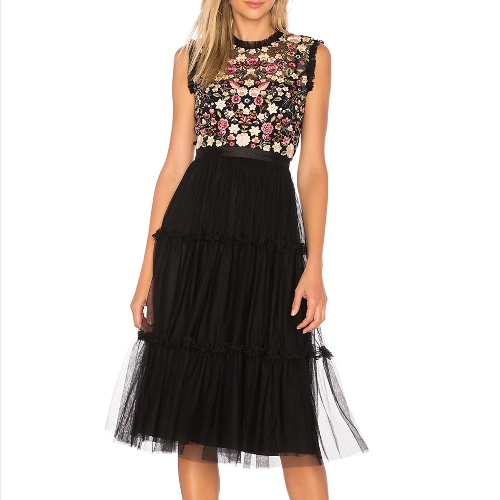 Needle & Thread Beatrix Midi Dress in Black